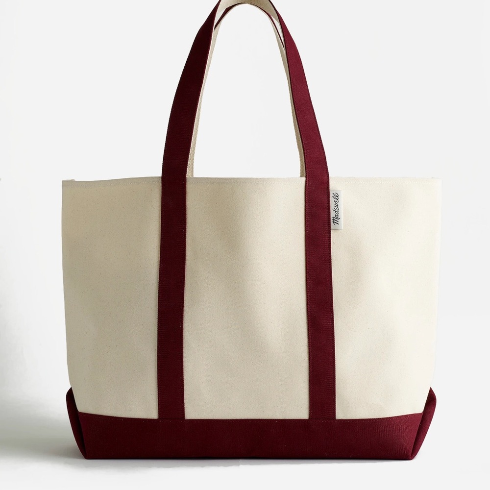 Madewell Canvas Tote Bag with Burgundy Accents